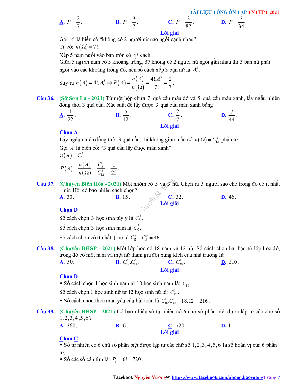 Chuyên đề Phép đếm - xác suất có đáp án môn Toán lớp 11 (trang 7)