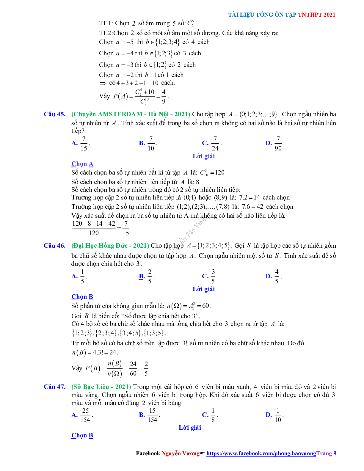 Chuyên đề Phép đếm - xác suất có đáp án môn Toán lớp 11 (trang 9)