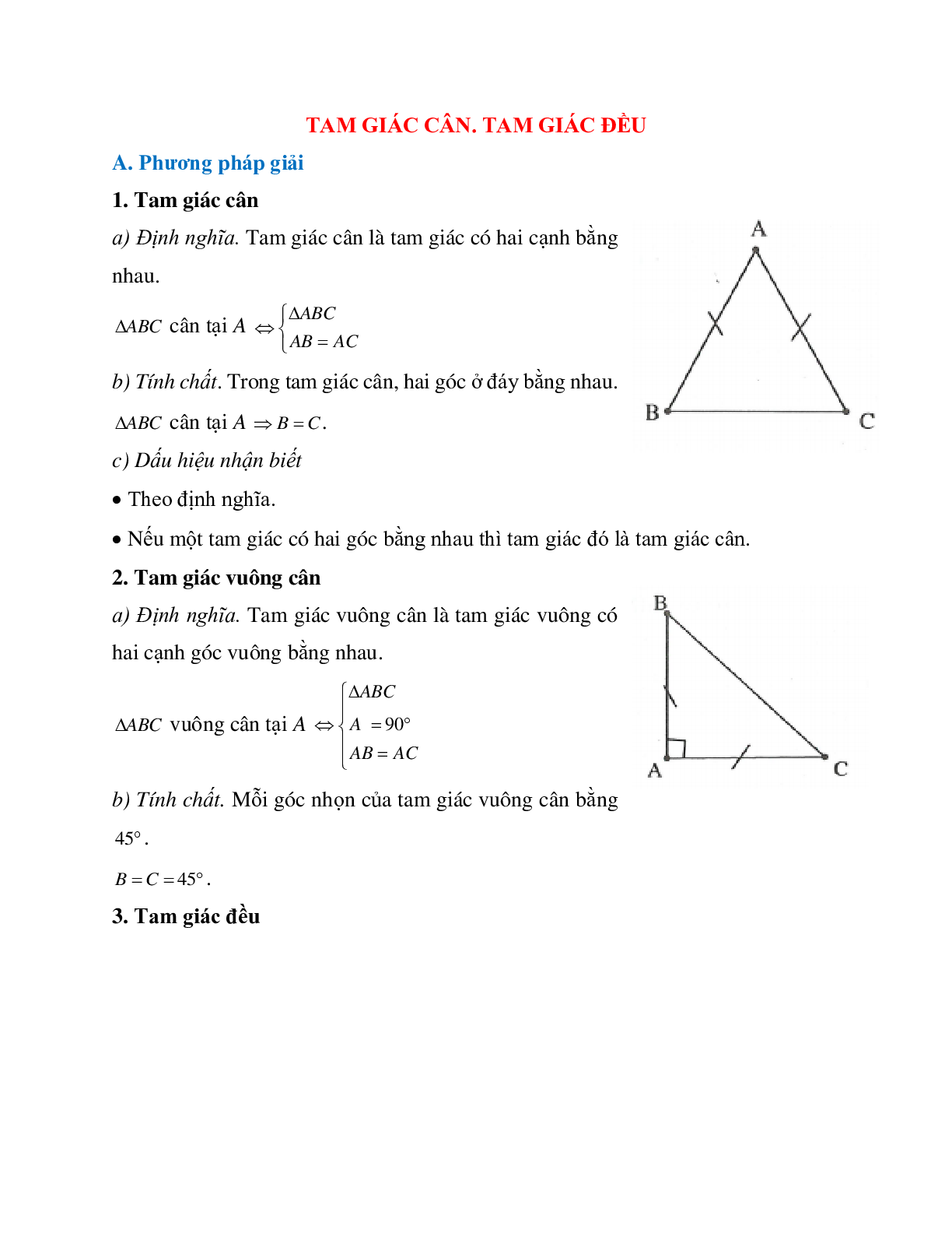 Phương pháp và bài tập về Tam giác cân - Tam giác đều có lời giải (trang 1)