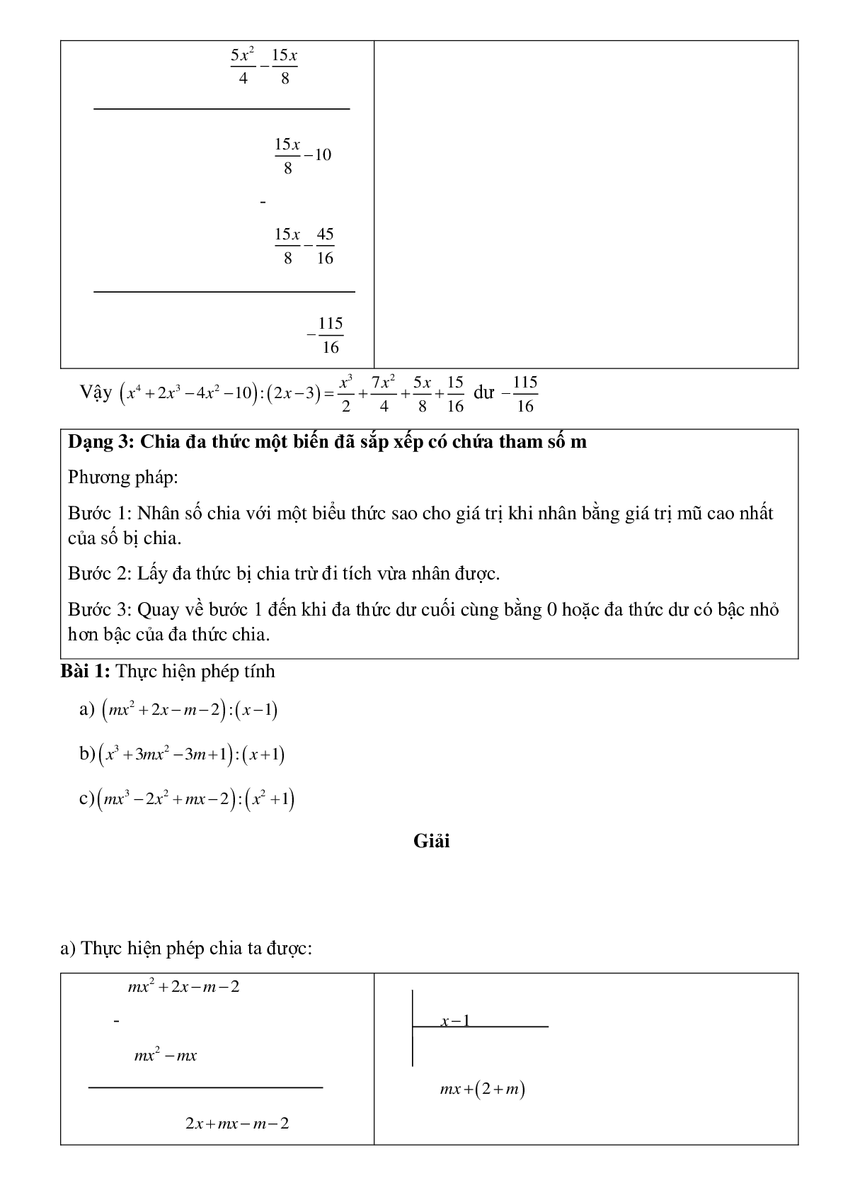 50 Bài tập Chia đa thức một biến đã sắp xếp (có đáp án)- Toán 8 (trang 8)