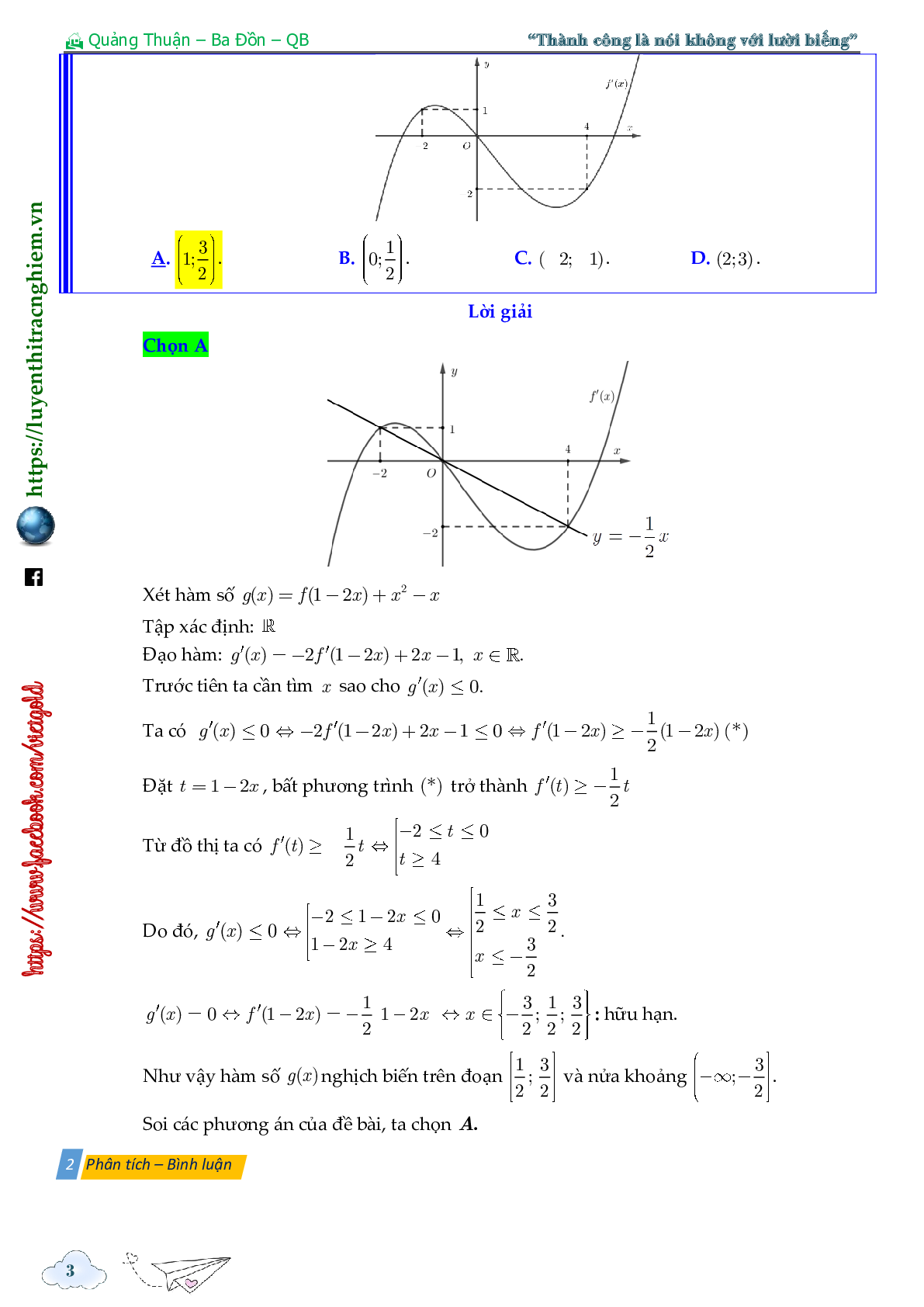Tính đơn điệu của hàm ẩn cho bởi đồ thị hàm f'(x) (trang 3)