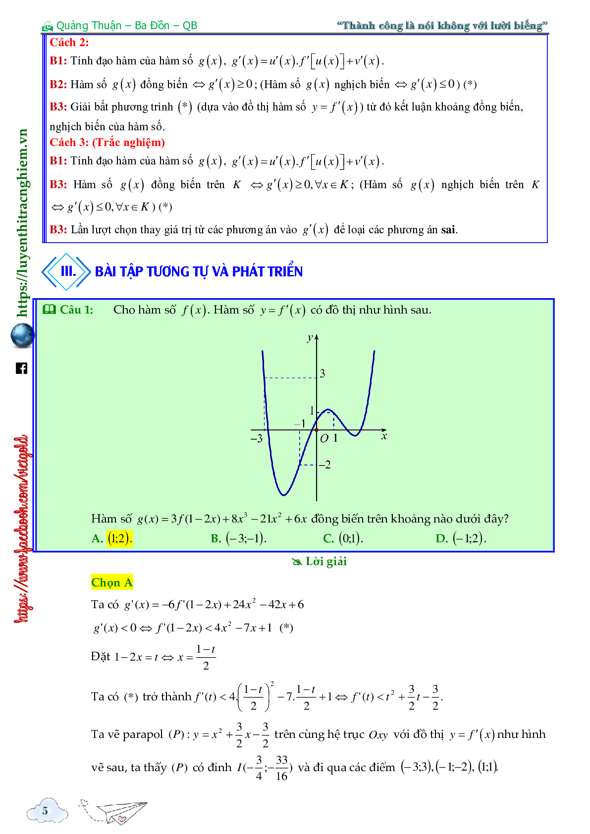 Tính đơn điệu của hàm ẩn cho bởi đồ thị hàm f'(x) (trang 5)
