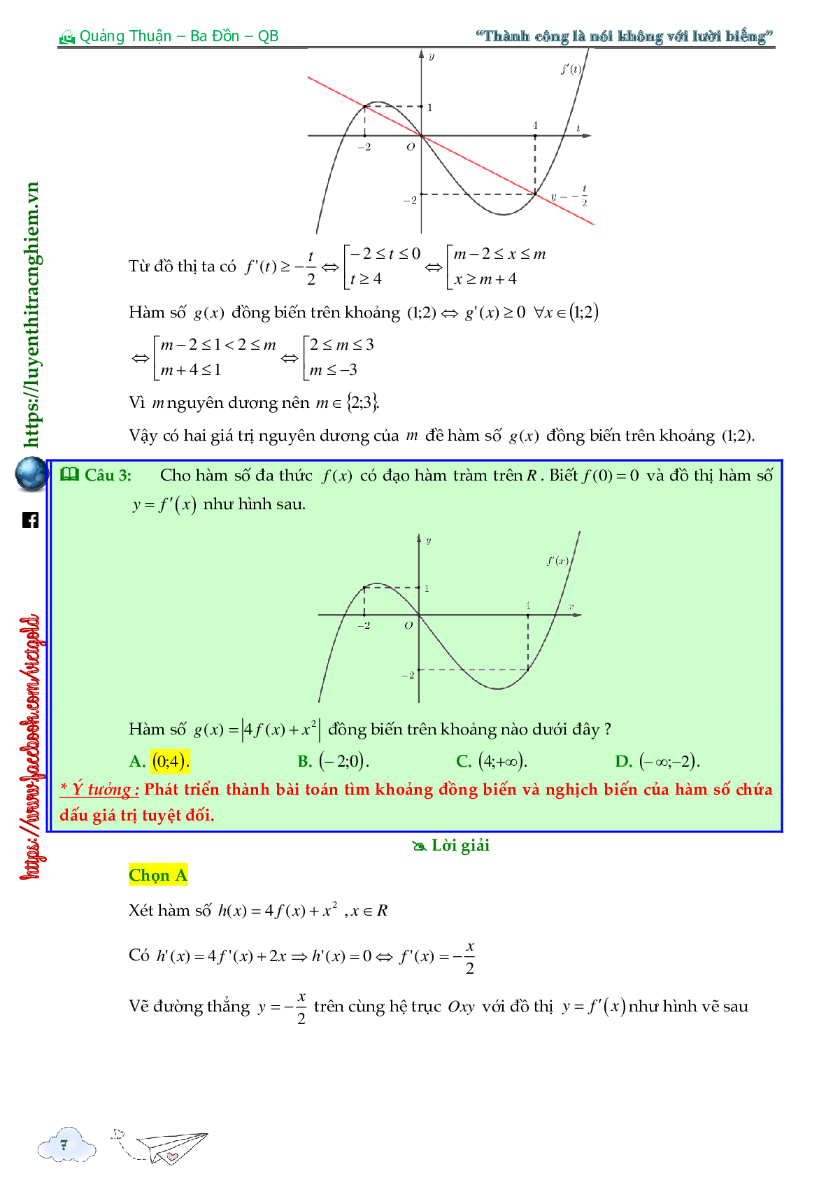 Tính đơn điệu của hàm ẩn cho bởi đồ thị hàm f'(x) (trang 7)