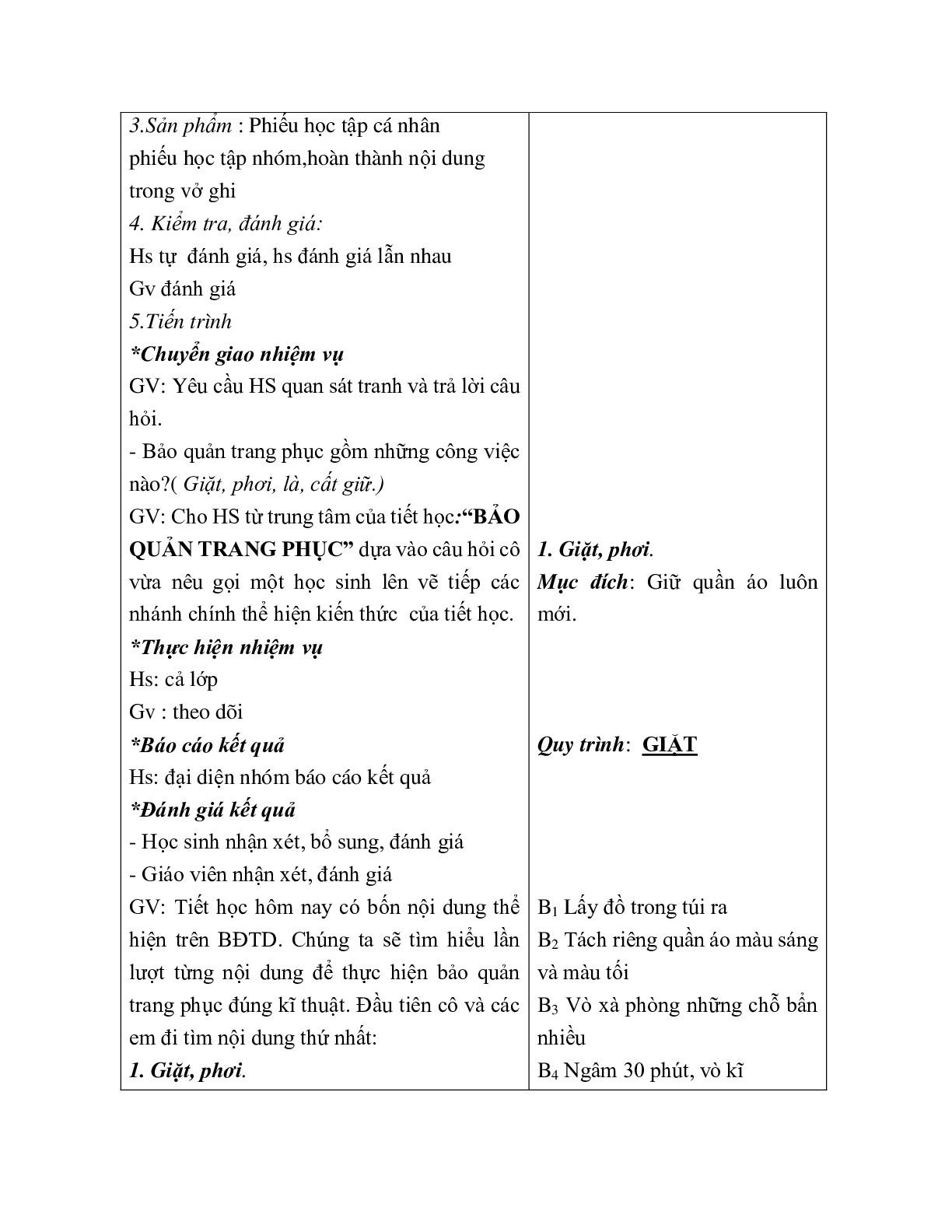 GIÁO ÁN CÔNG NGHỆ 6 BÀI 4: SỬ DỤNG VÀ BẢO QUẢN TRANG PHỤC (T2) MỚI NHẤT (trang 3)