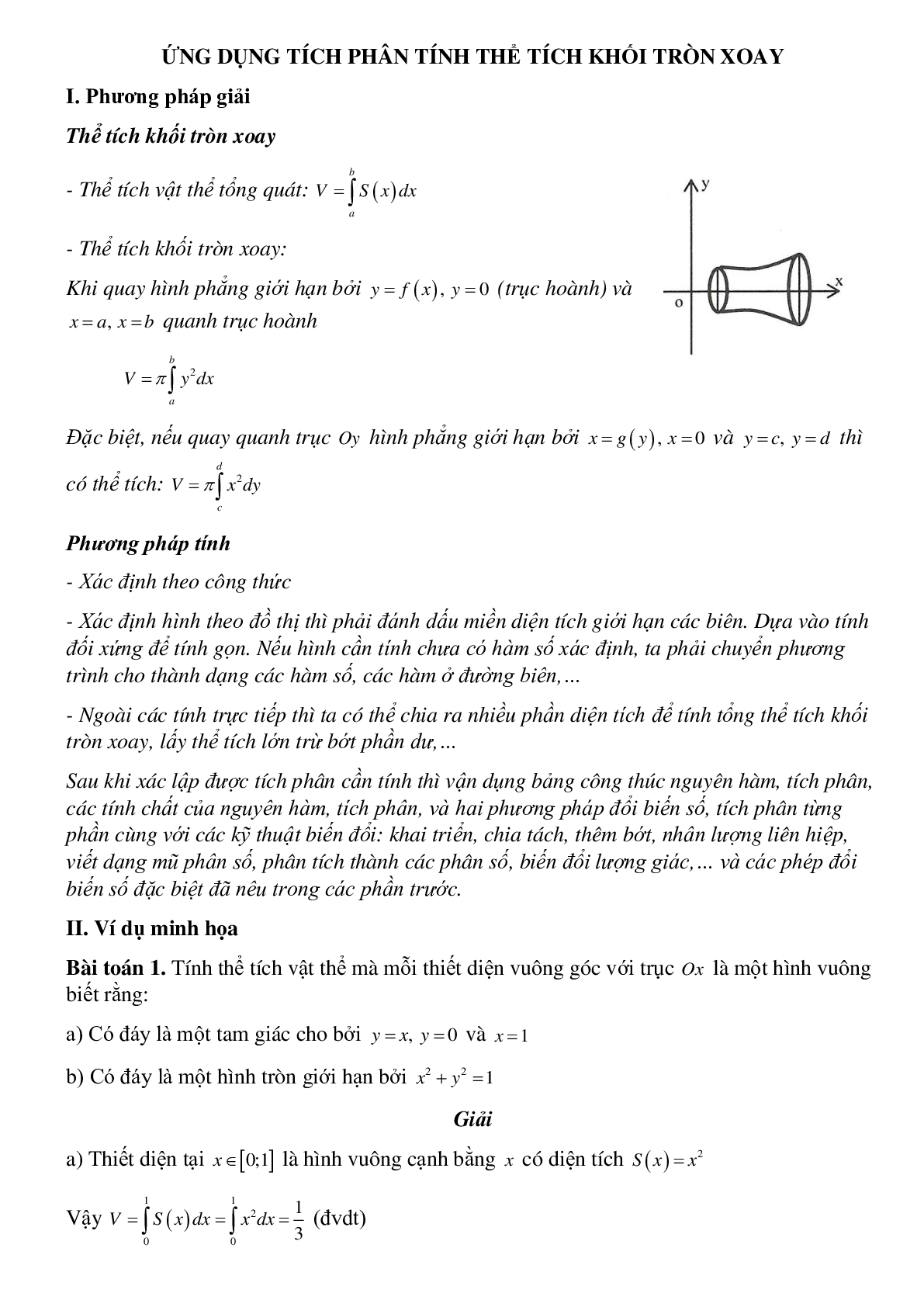 Dạng bài tập Ứng dụng tích phân tính thể tích khối tròn xoay (trang 1)