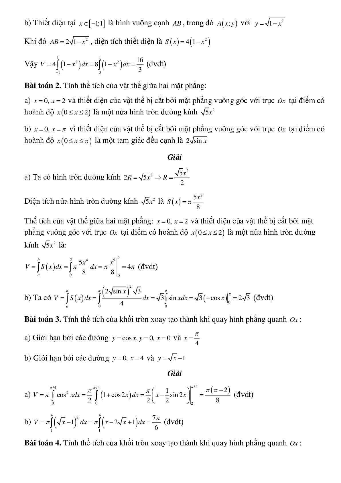 Dạng bài tập Ứng dụng tích phân tính thể tích khối tròn xoay (trang 2)