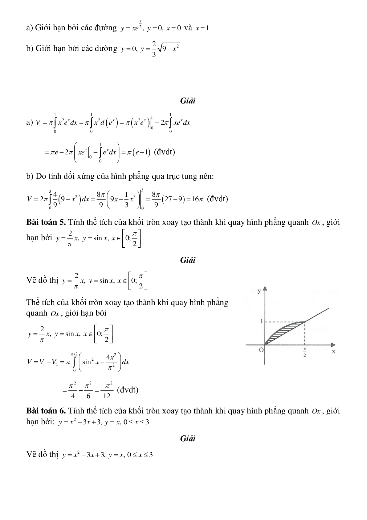 Dạng bài tập Ứng dụng tích phân tính thể tích khối tròn xoay (trang 3)