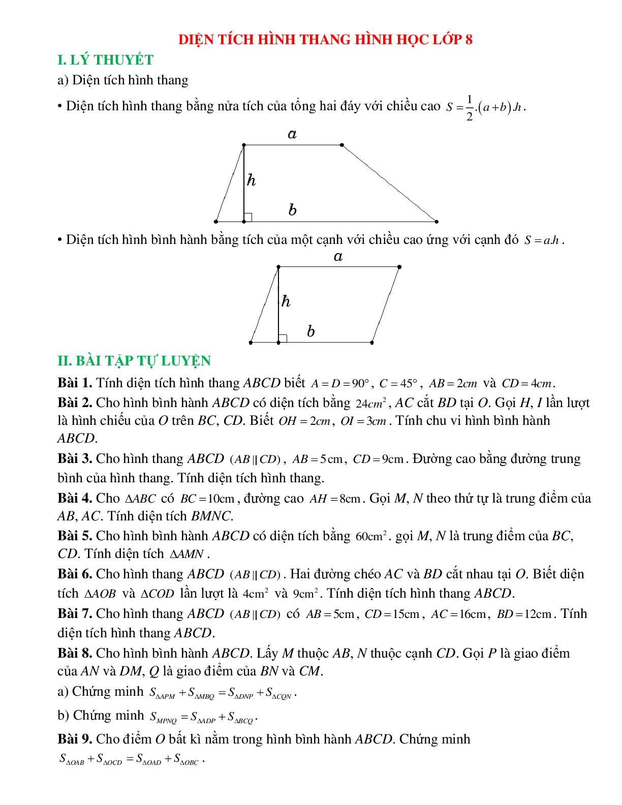 Diện tích hình thang hình học lớp 8 (trang 1)