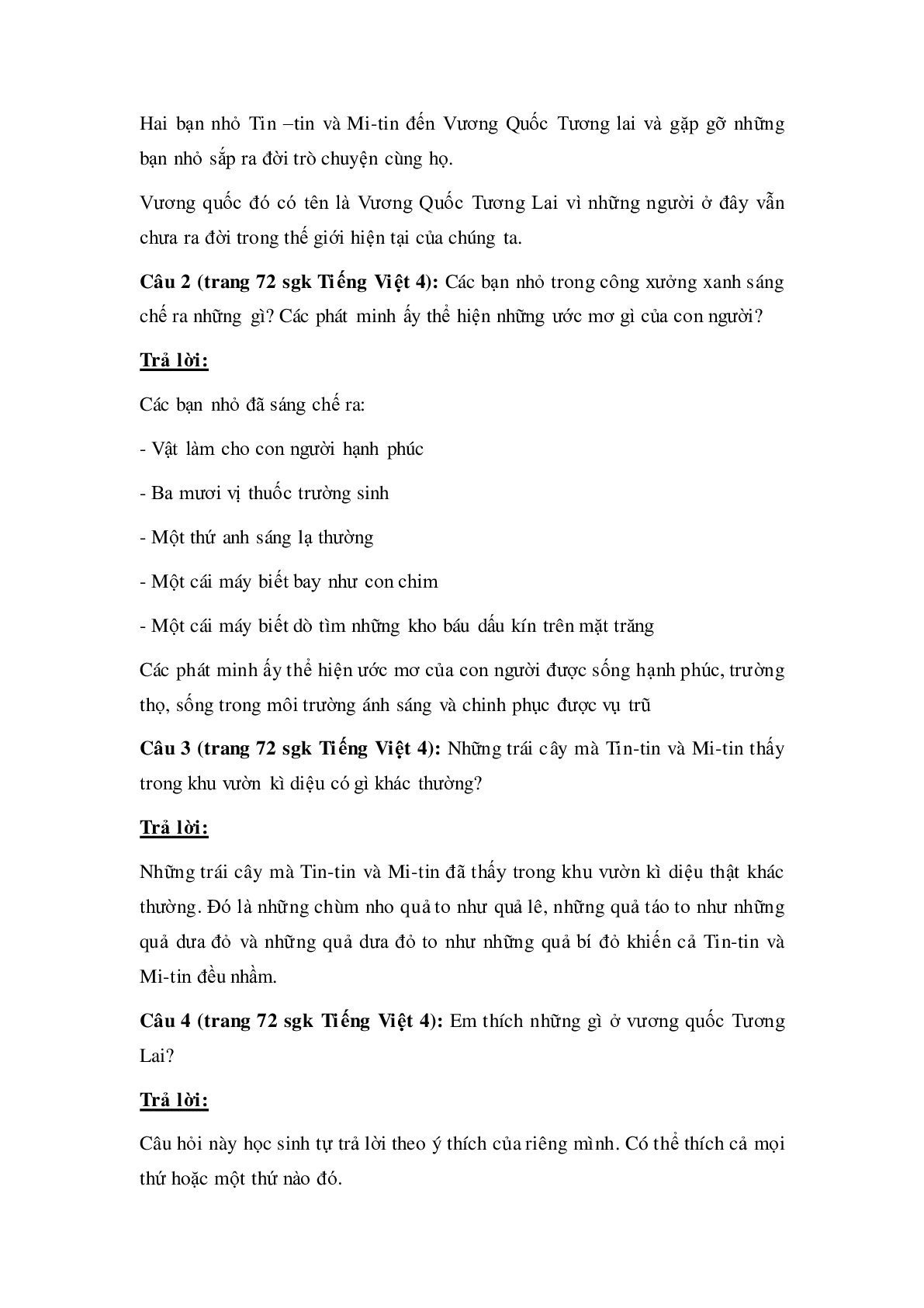 Soạn Tiếng Việt lớp 4: Tập đọc: Ở Vương quốc Tương Lai mới nhất (trang 3)