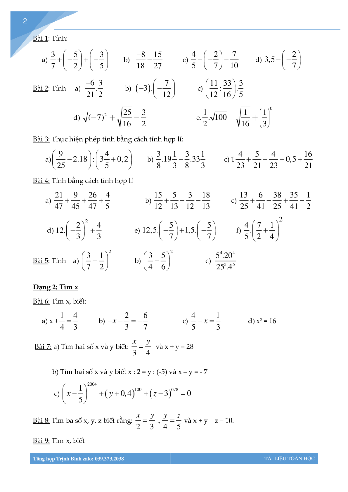Đề cương ôn tập học kì 1 môn toán lớp 7 (trang 2)