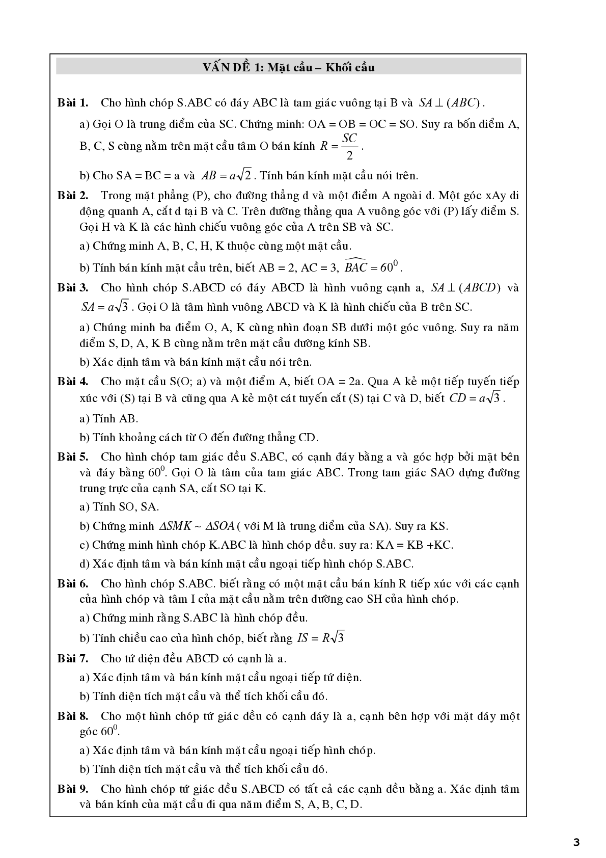 Bài tập về khối tròn xoay chọn lọc (trang 3)
