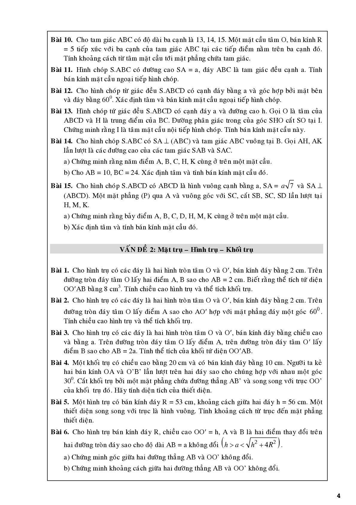 Bài tập về khối tròn xoay chọn lọc (trang 4)