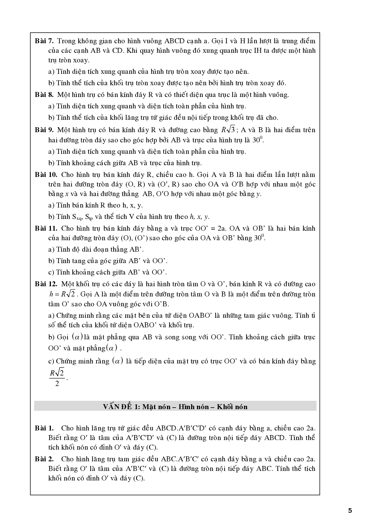 Bài tập về khối tròn xoay chọn lọc (trang 5)