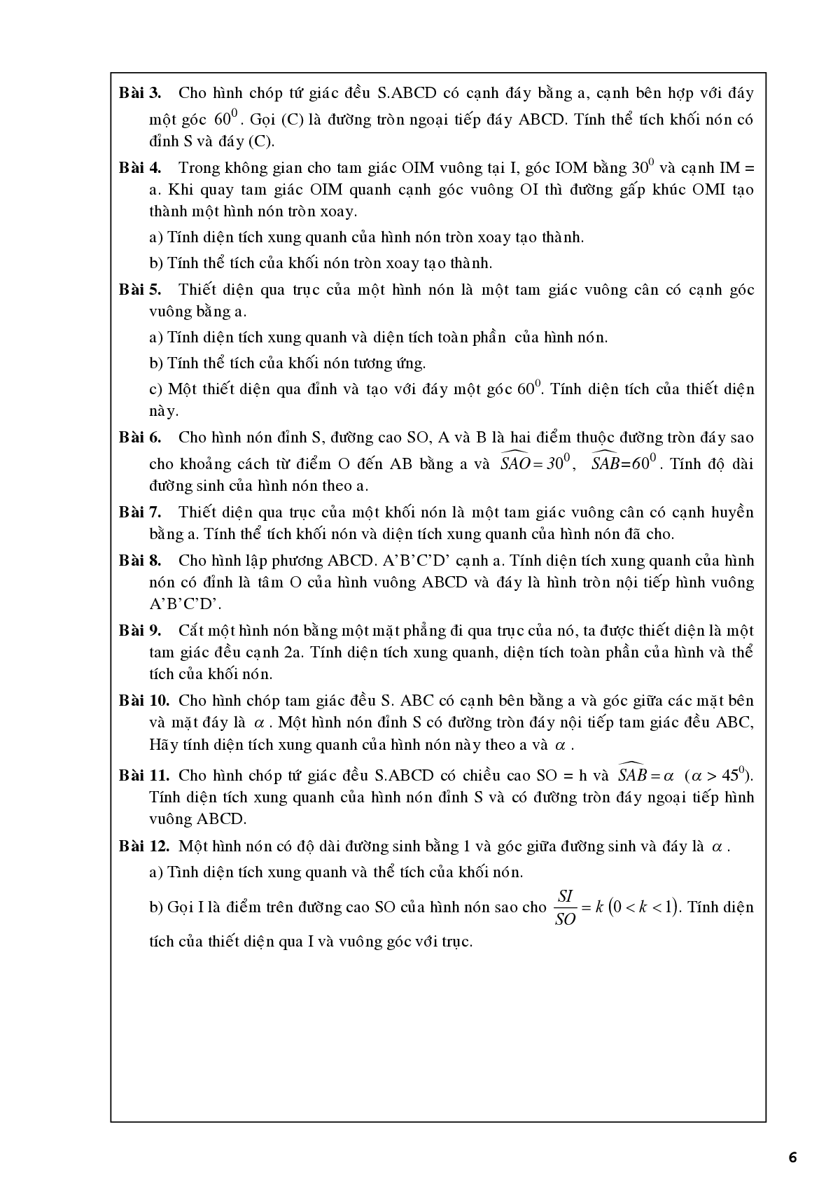 Bài tập về khối tròn xoay chọn lọc (trang 6)