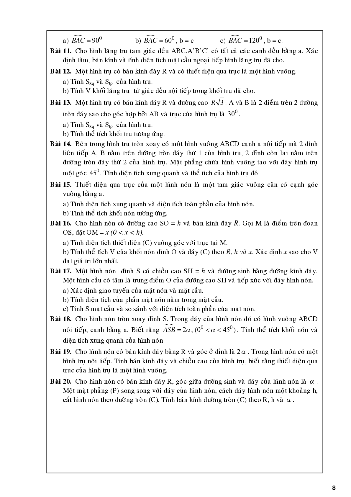 Bài tập về khối tròn xoay chọn lọc (trang 8)