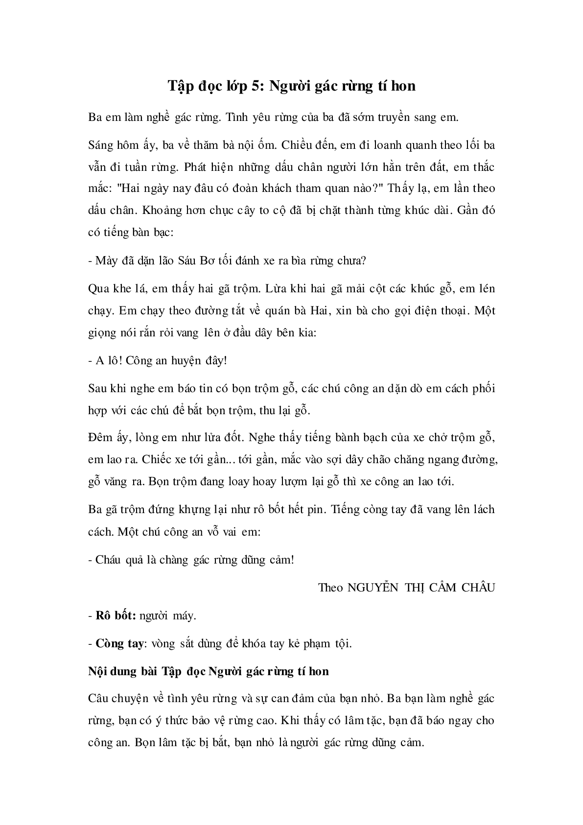 Soạn Tiếng Việt lớp 5: Tập đọc: Người gác rừng tí hon mới nhất (trang 1)