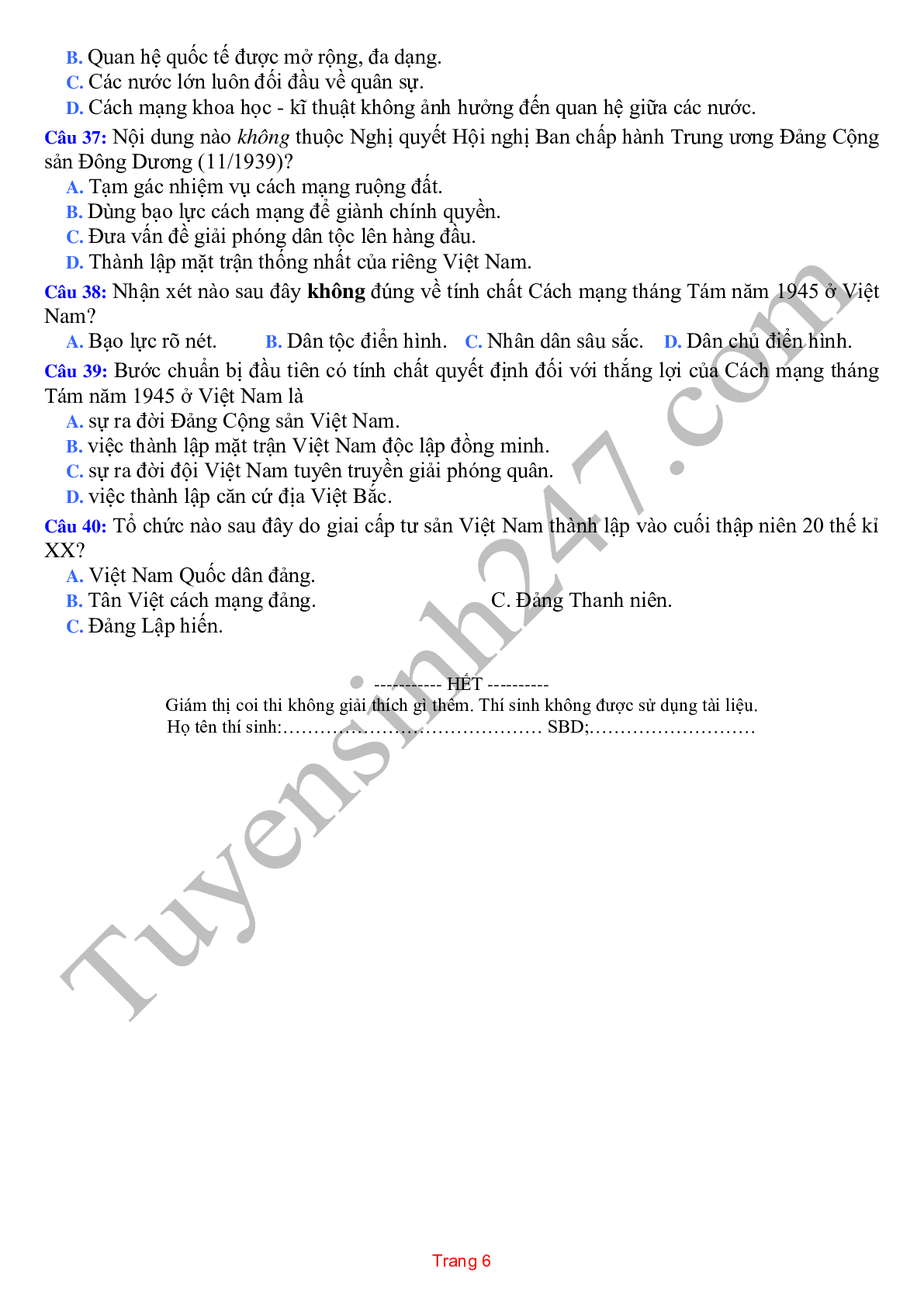 17 Đề Lịch Sử ôn thi THPT QG chọn lọc (trang 7)