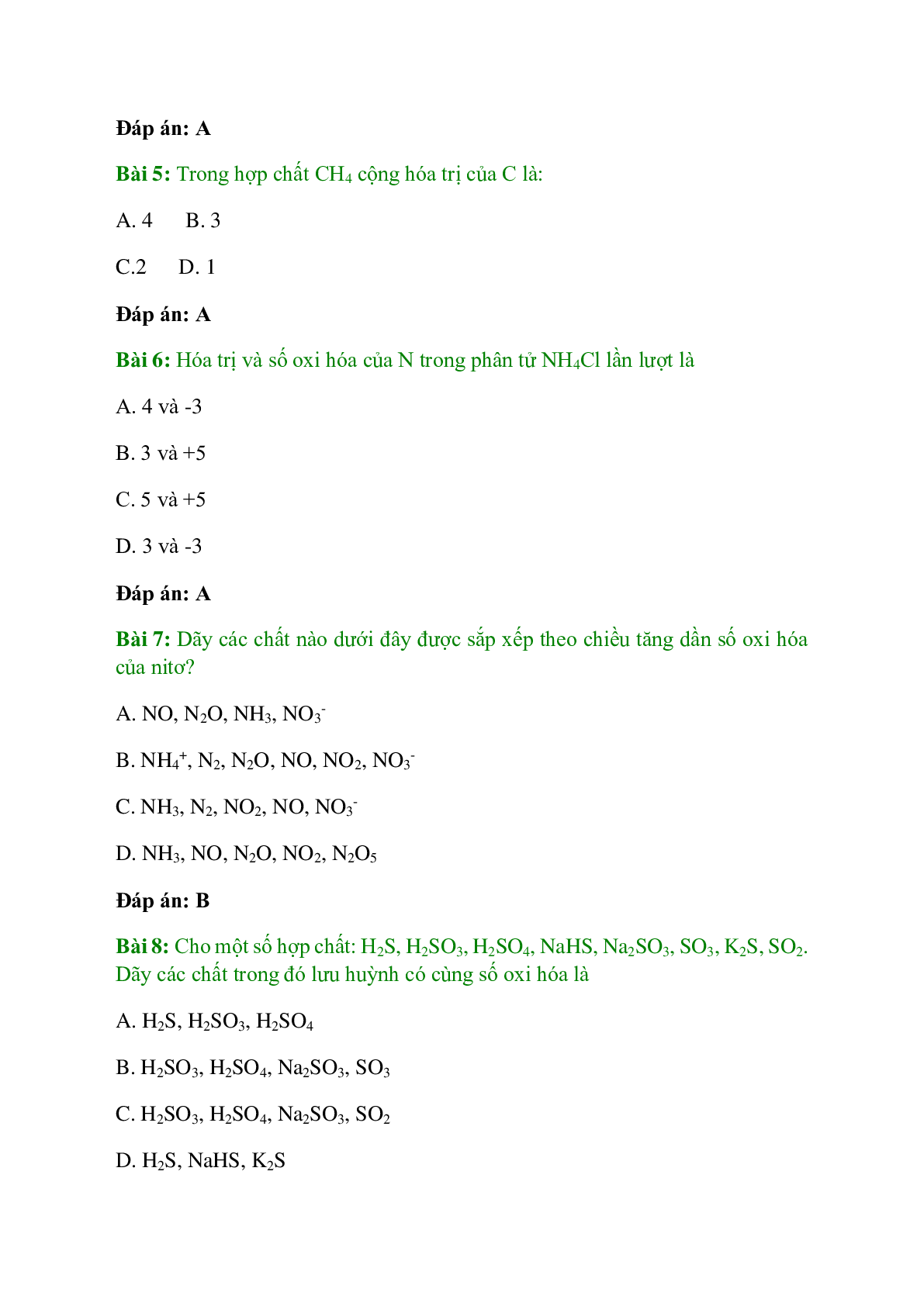 Trắc nghiệm Hóa trị và số oxi hóa có đáp án - Hóa học 10 (trang 2)
