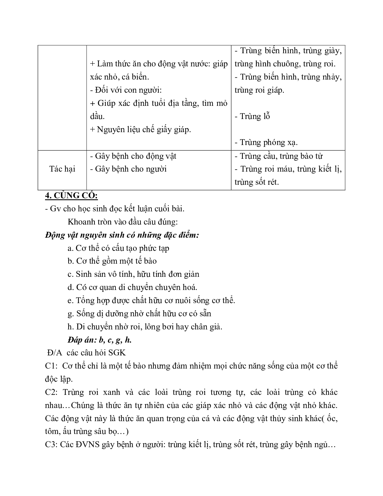 Giáo án Sinh học 7 Bài 7: Đặc điểm chung và vai trò thực tiễn của Động vật nguyên sinh mới nhất - CV5512 (trang 4)