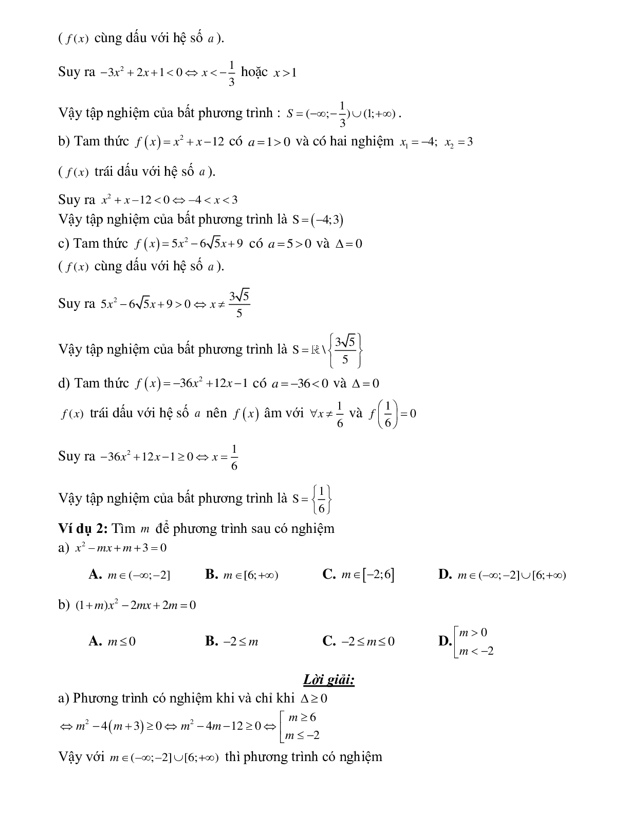 Bài tập giải bất phương trình bậc hai Toán 10 (trang 2)