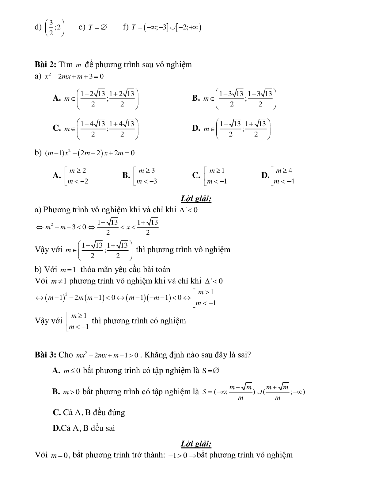 Bài tập giải bất phương trình bậc hai Toán 10 (trang 6)