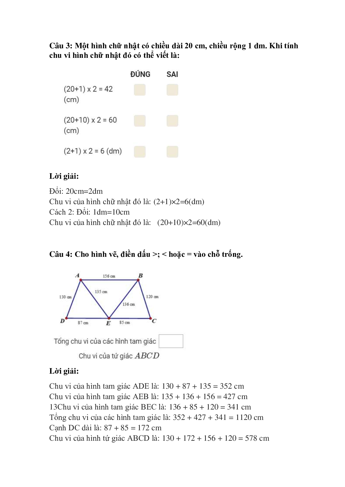Trắc nghiệm Ôn tập về hình học (chương 1) có đáp án – Toán lớp 3 (trang 2)