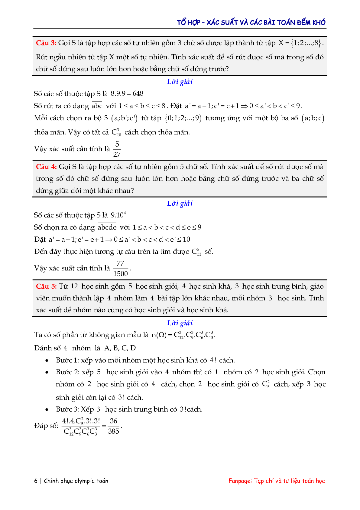 Các bài toán đếm – xác suất hay và khó (trang 6)