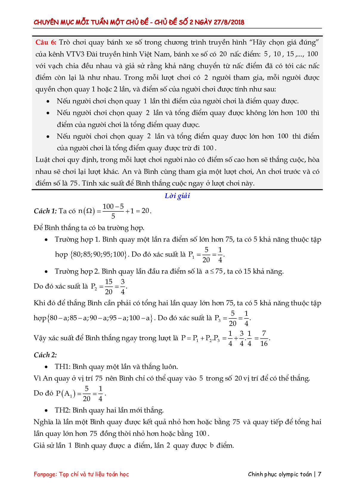Các bài toán đếm – xác suất hay và khó (trang 7)