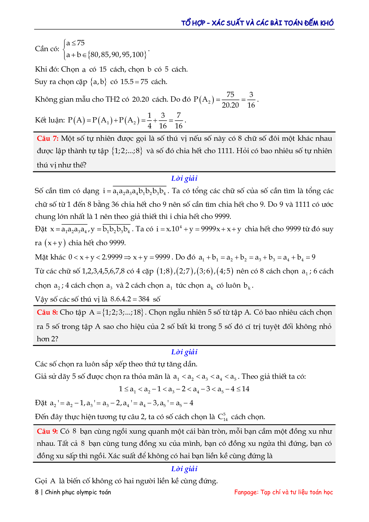 Các bài toán đếm – xác suất hay và khó (trang 8)