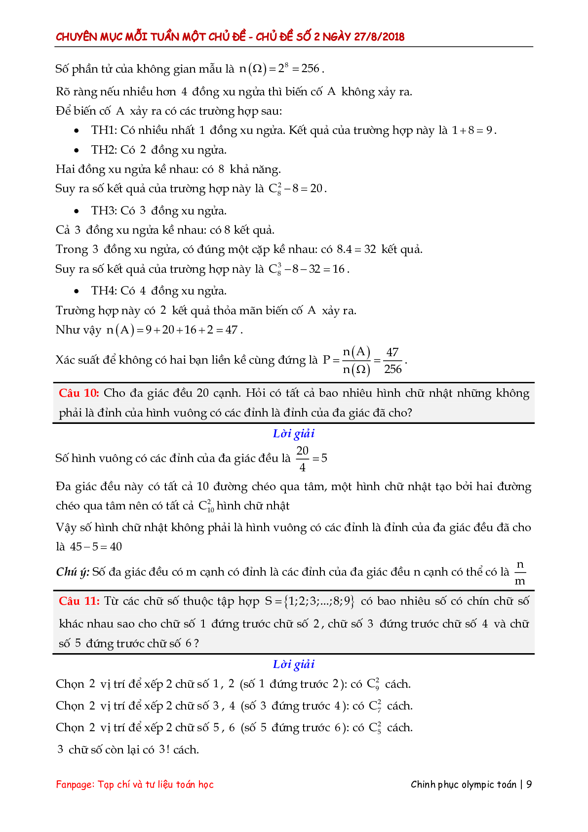 Các bài toán đếm – xác suất hay và khó (trang 9)