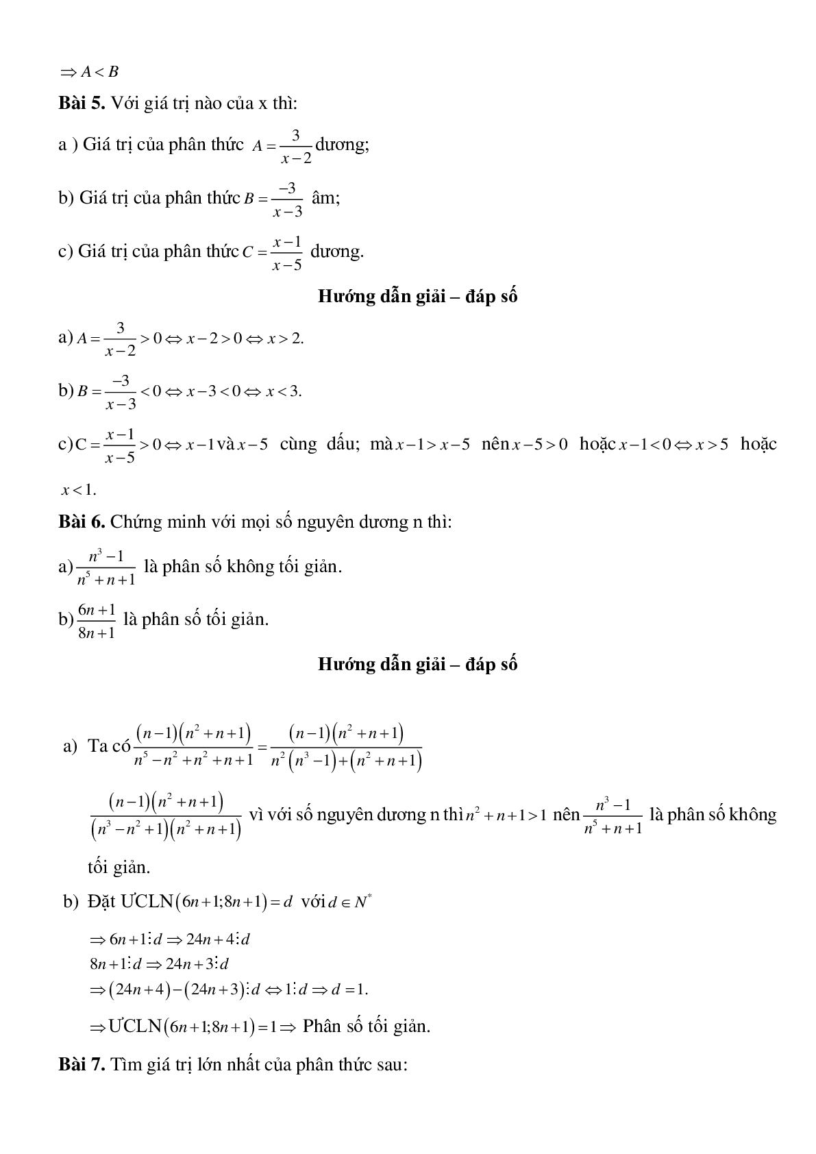 50 Bài tập Phân thức đại số (có đáp án)- Toán 8 (trang 6)