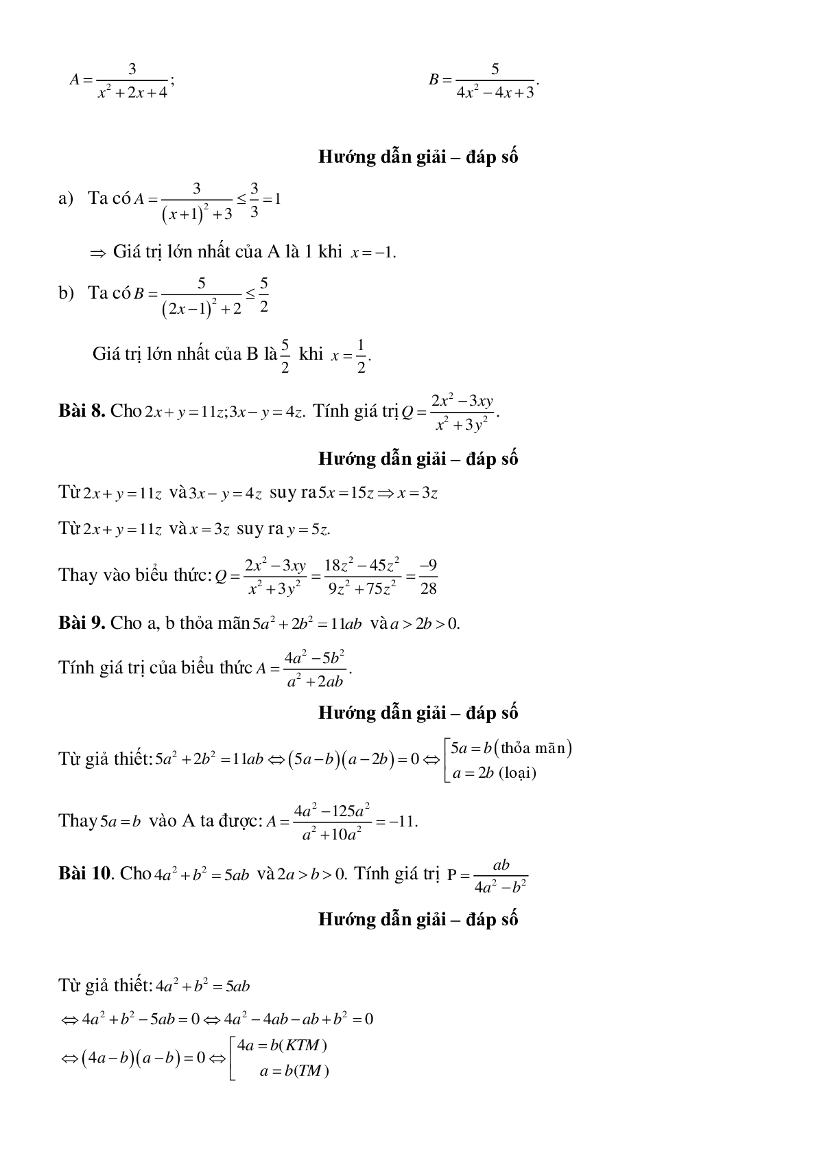 50 Bài tập Phân thức đại số (có đáp án)- Toán 8 (trang 7)