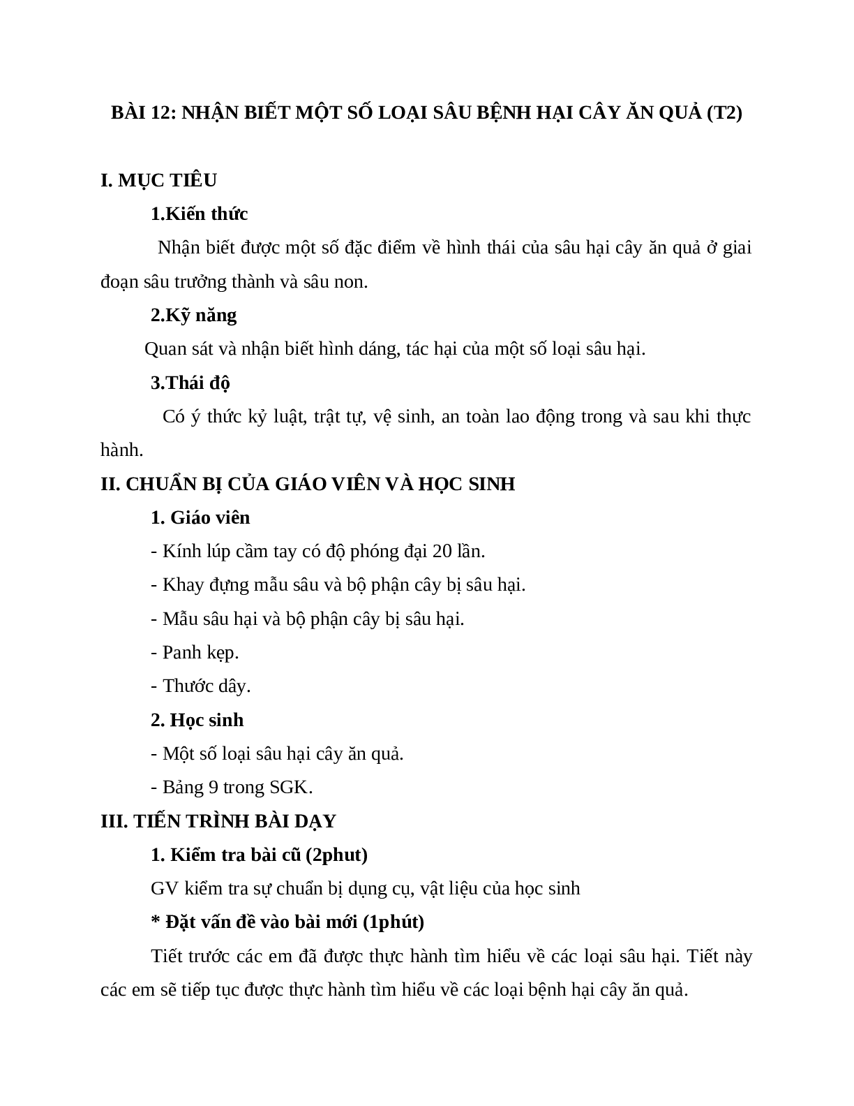 GIÁO ÁN CÔNG NGHỆ 9 BÀI 12: NHẬN BIẾT MỘT SỐ LOẠI SÂU BỆNH HẠI CÂY ĂN QUẢ (T2) MỚI NHẤT - CV5555 (trang 1)