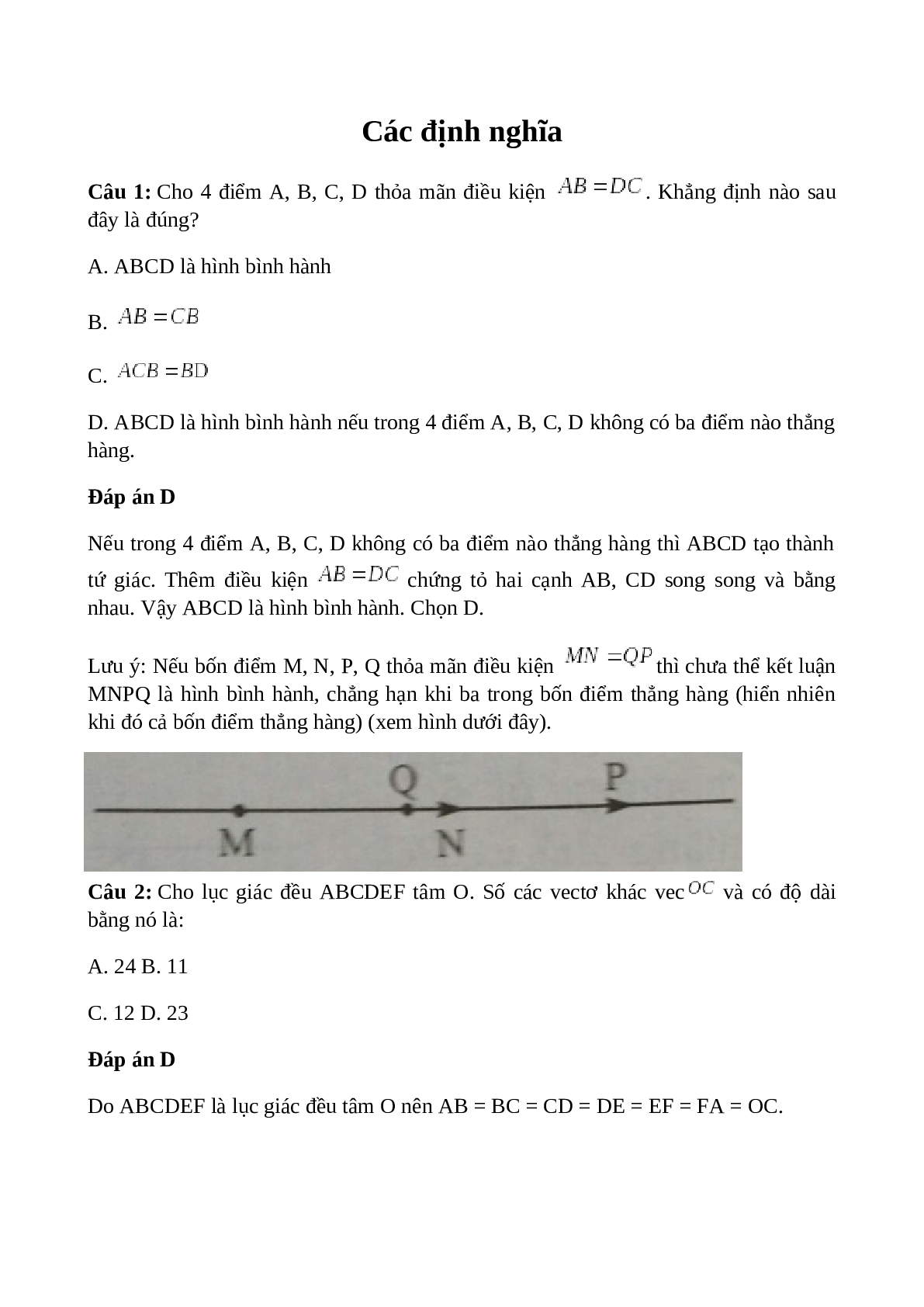 Trắc nghiệm Các định nghĩa (phần 1) có đáp án – Toán lớp 10 (trang 1)