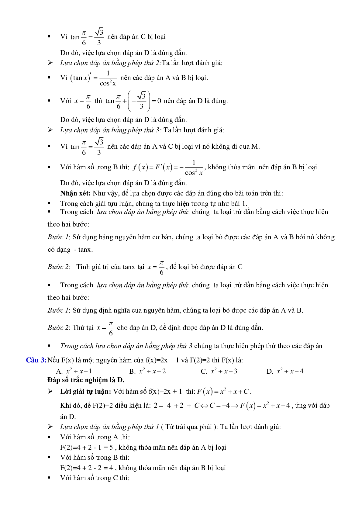 Phương pháp tìm nhanh đáp án trắc nghiệm Nguyên hàm - Tích phân (trang 5)