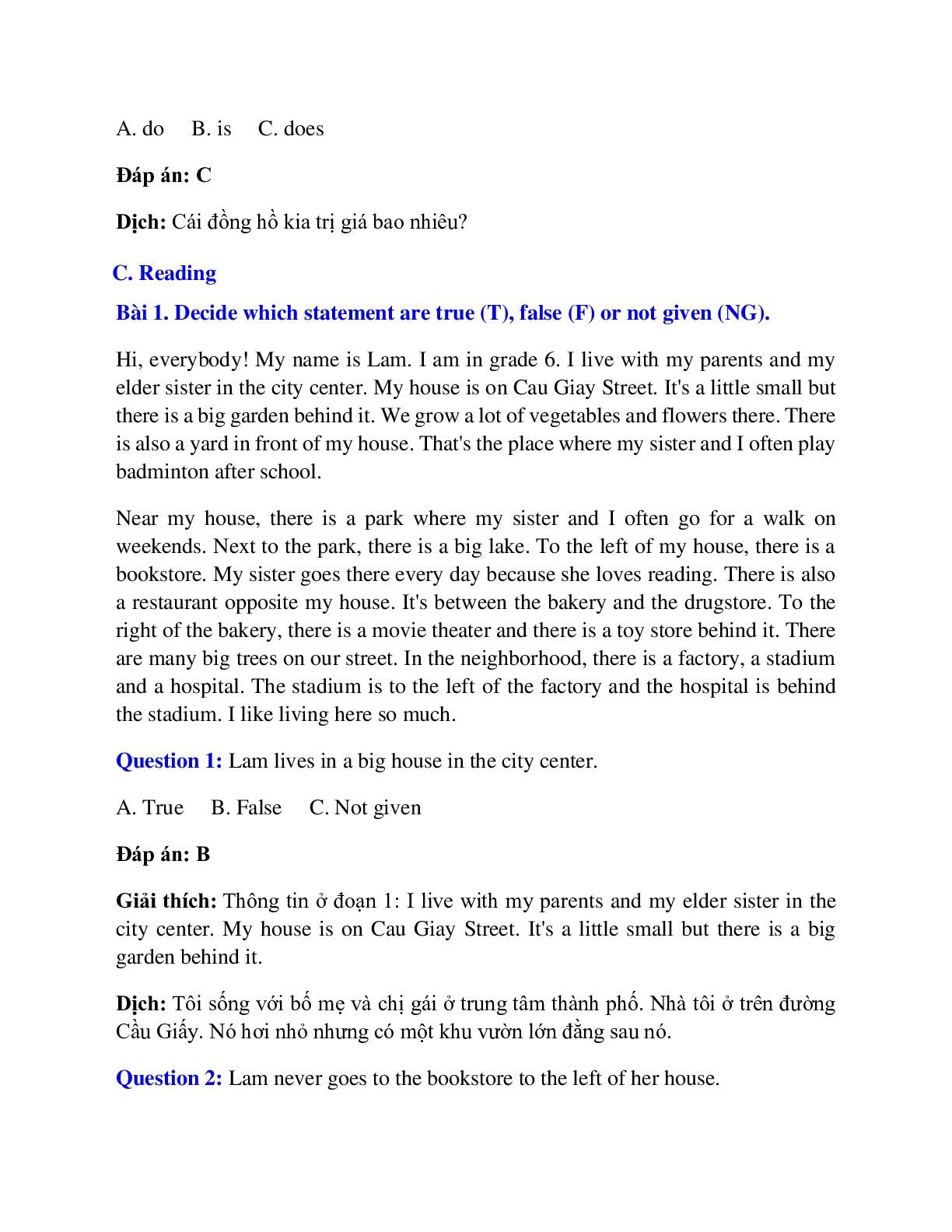 Trắc nghiệm Tiếng Anh 7 Unit 8 có đáp án: Places (trang 7)