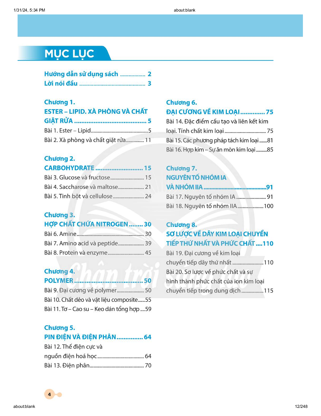 Sách giáo khoa Hóa học 12 Chân trời sáng tạo PDF (trang 6)