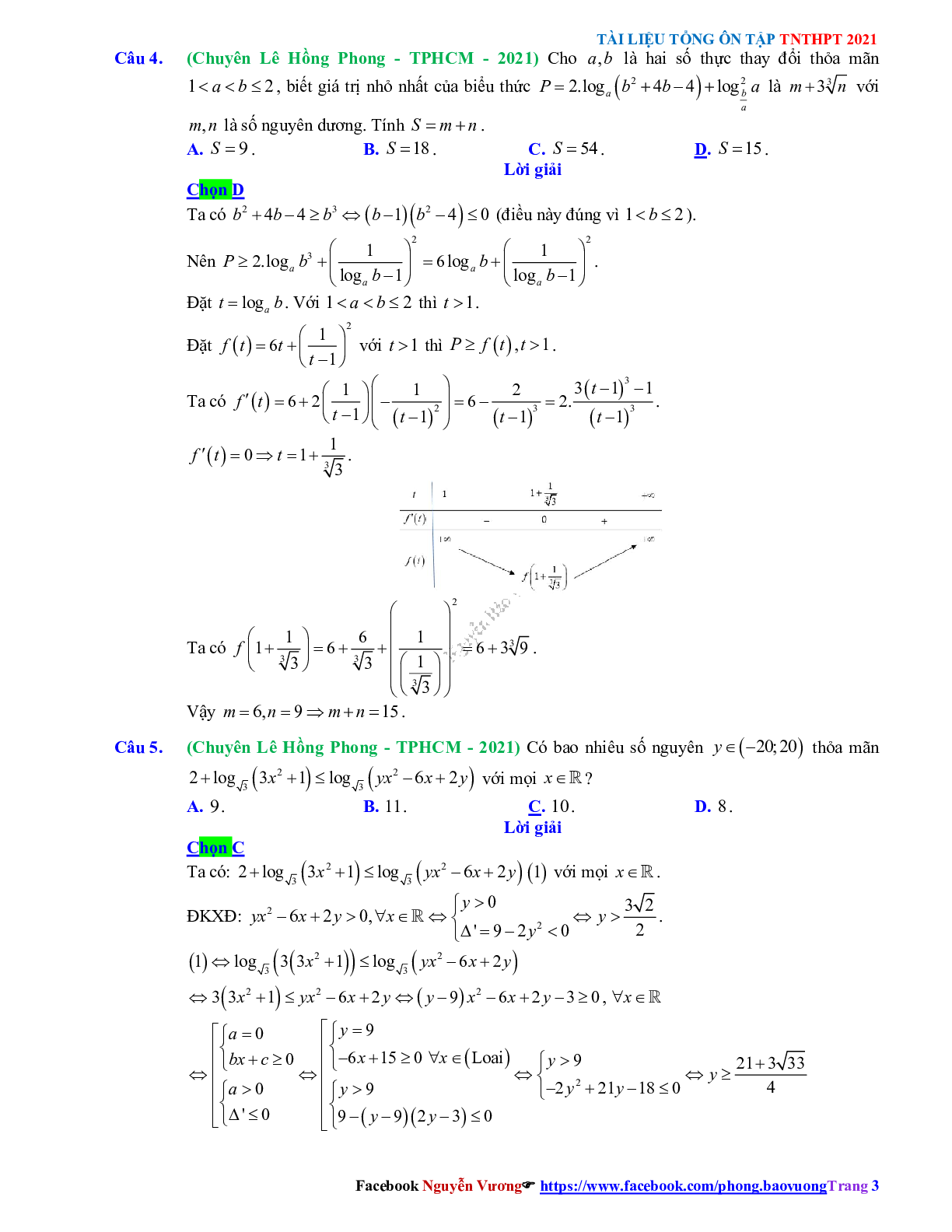 Trắc nghiệm Ôn thi THPT QG Toán 12: Đáp án mũ - lũy thừa - logarit mức độ vận dụng cao (trang 3)