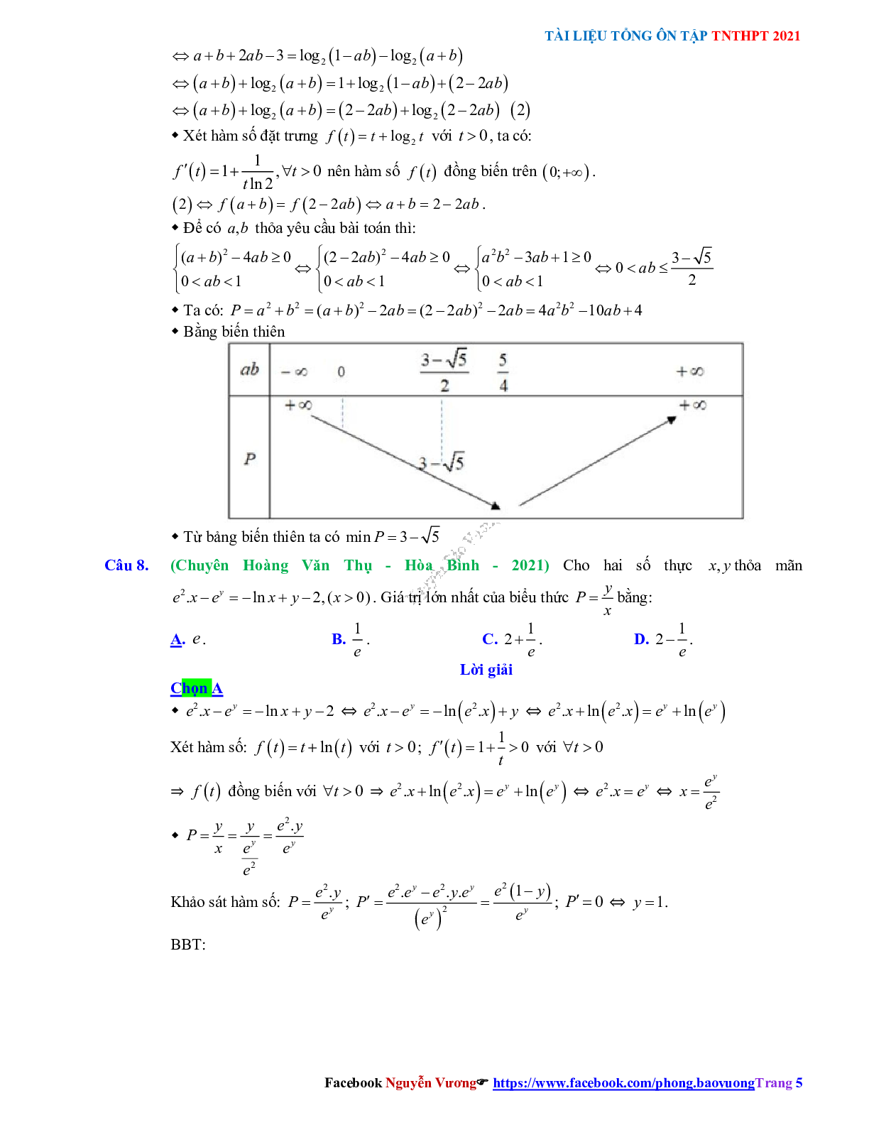 Trắc nghiệm Ôn thi THPT QG Toán 12: Đáp án mũ - lũy thừa - logarit mức độ vận dụng cao (trang 5)