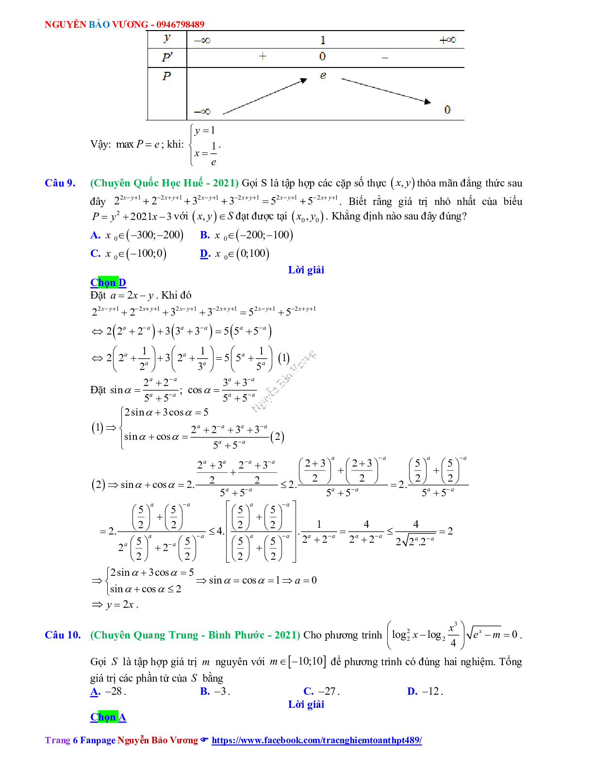 Trắc nghiệm Ôn thi THPT QG Toán 12: Đáp án mũ - lũy thừa - logarit mức độ vận dụng cao (trang 6)