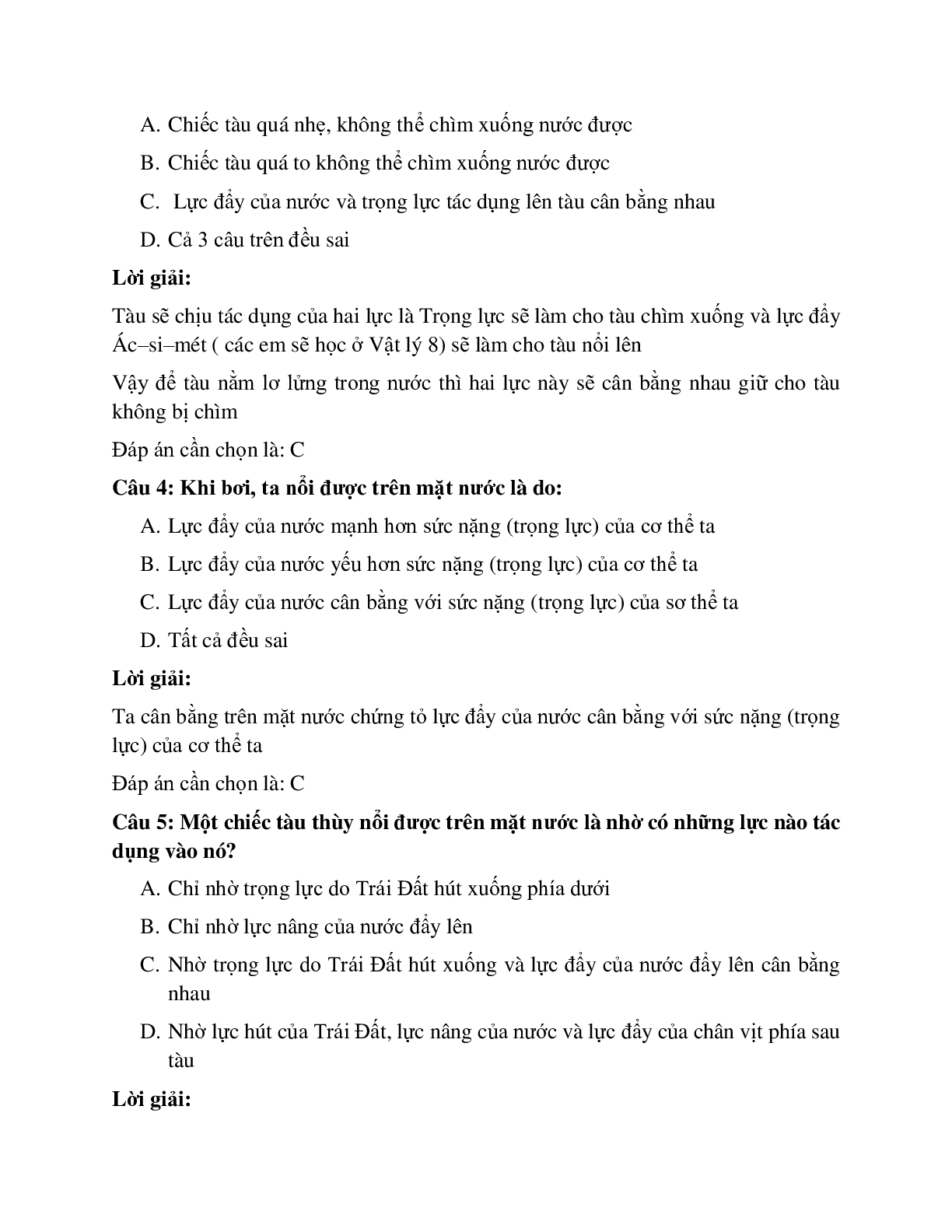 Trắc nghiệm Vật lý 6 Bài 8 có đáp án: Bài tập Trọng lực - Đơn vị của trọng lực (trang 2)