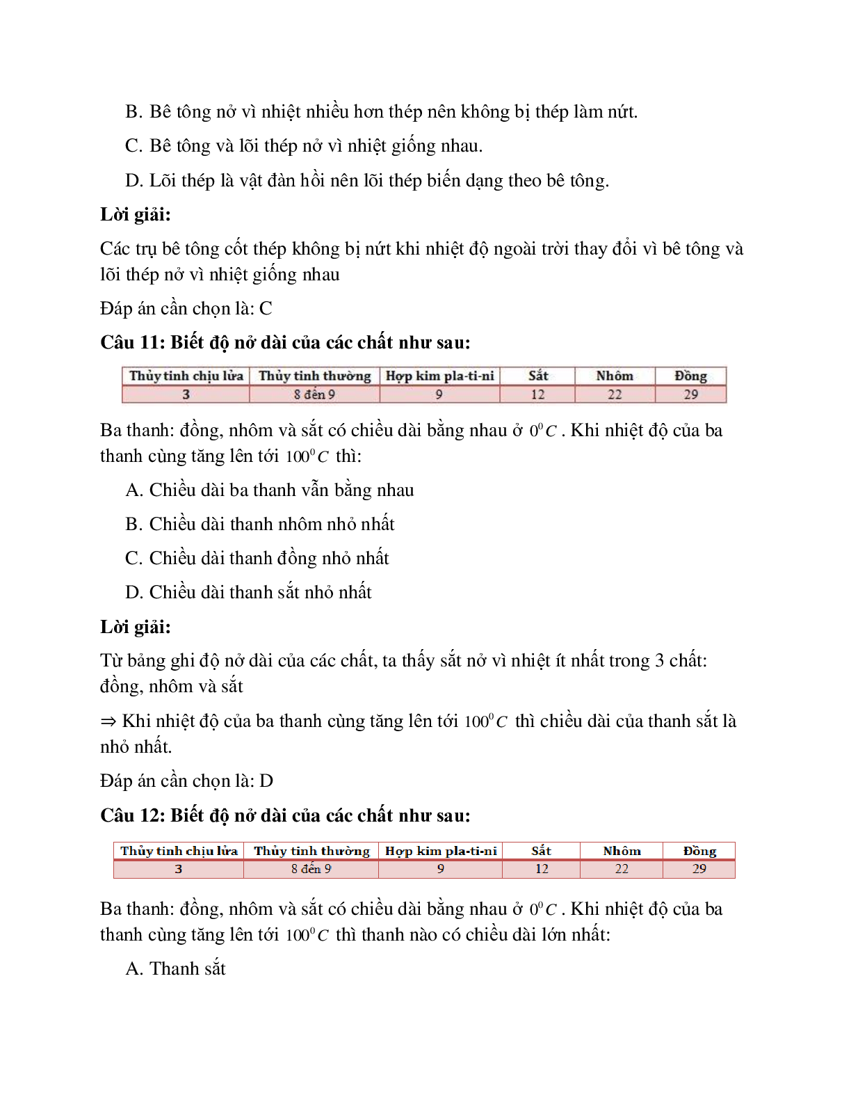 Trắc nghiệm Vật lý 6 Bài 18 có đáp án: Sự nở vì nhiệt của chất rắn (trang 5)