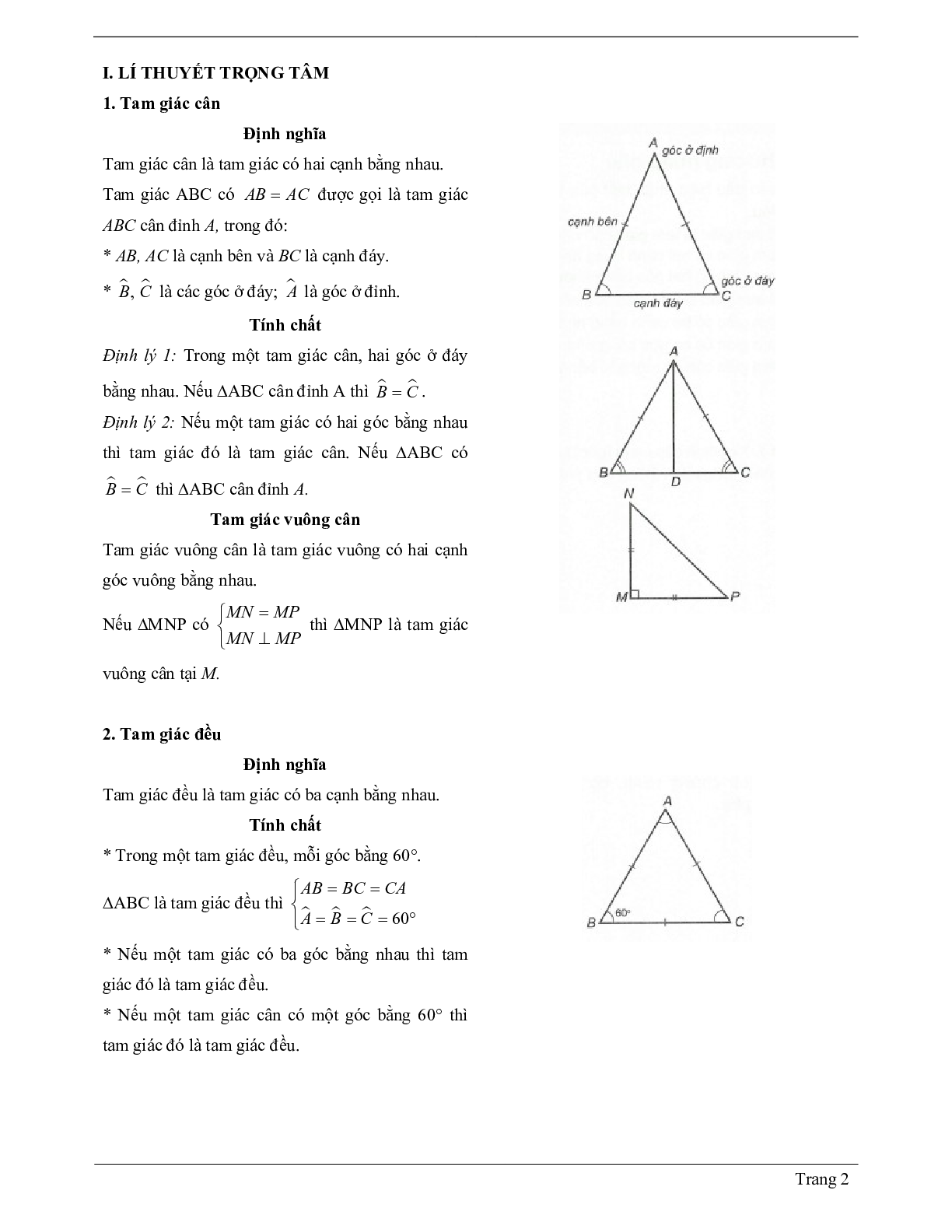 Lý thuyết Toán 7 có đáp án: Tam giác cân (trang 2)