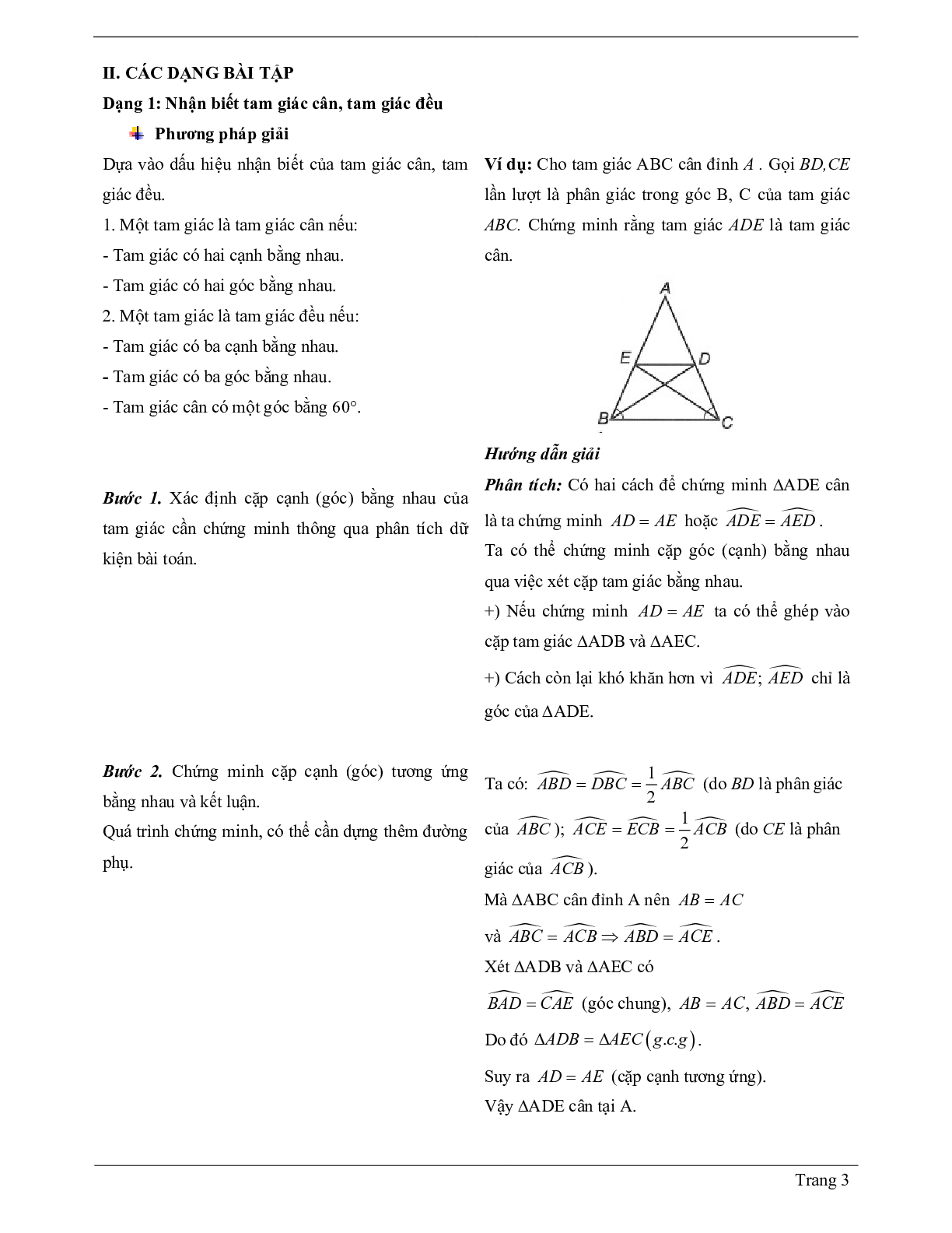 Lý thuyết Toán 7 có đáp án: Tam giác cân (trang 3)