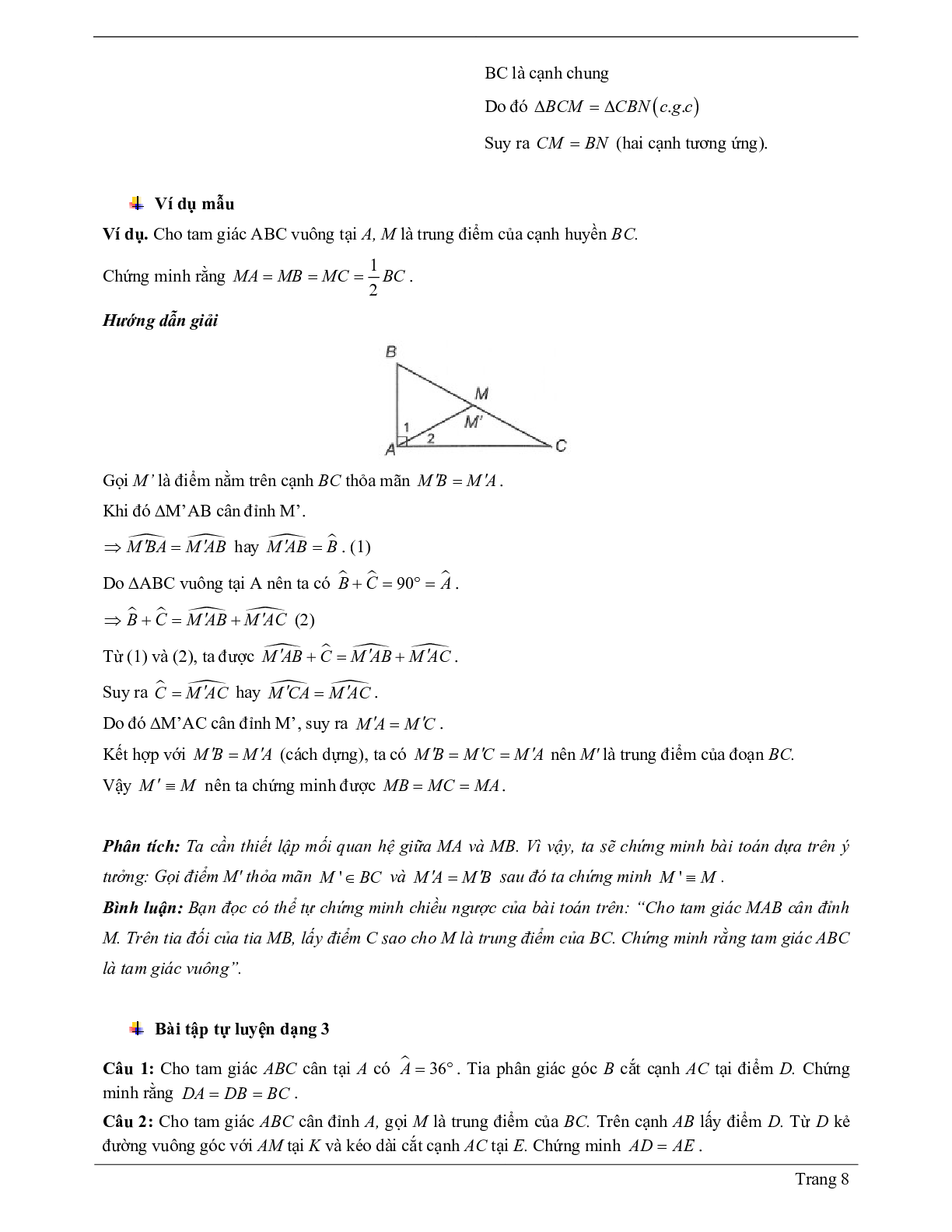 Lý thuyết Toán 7 có đáp án: Tam giác cân (trang 8)