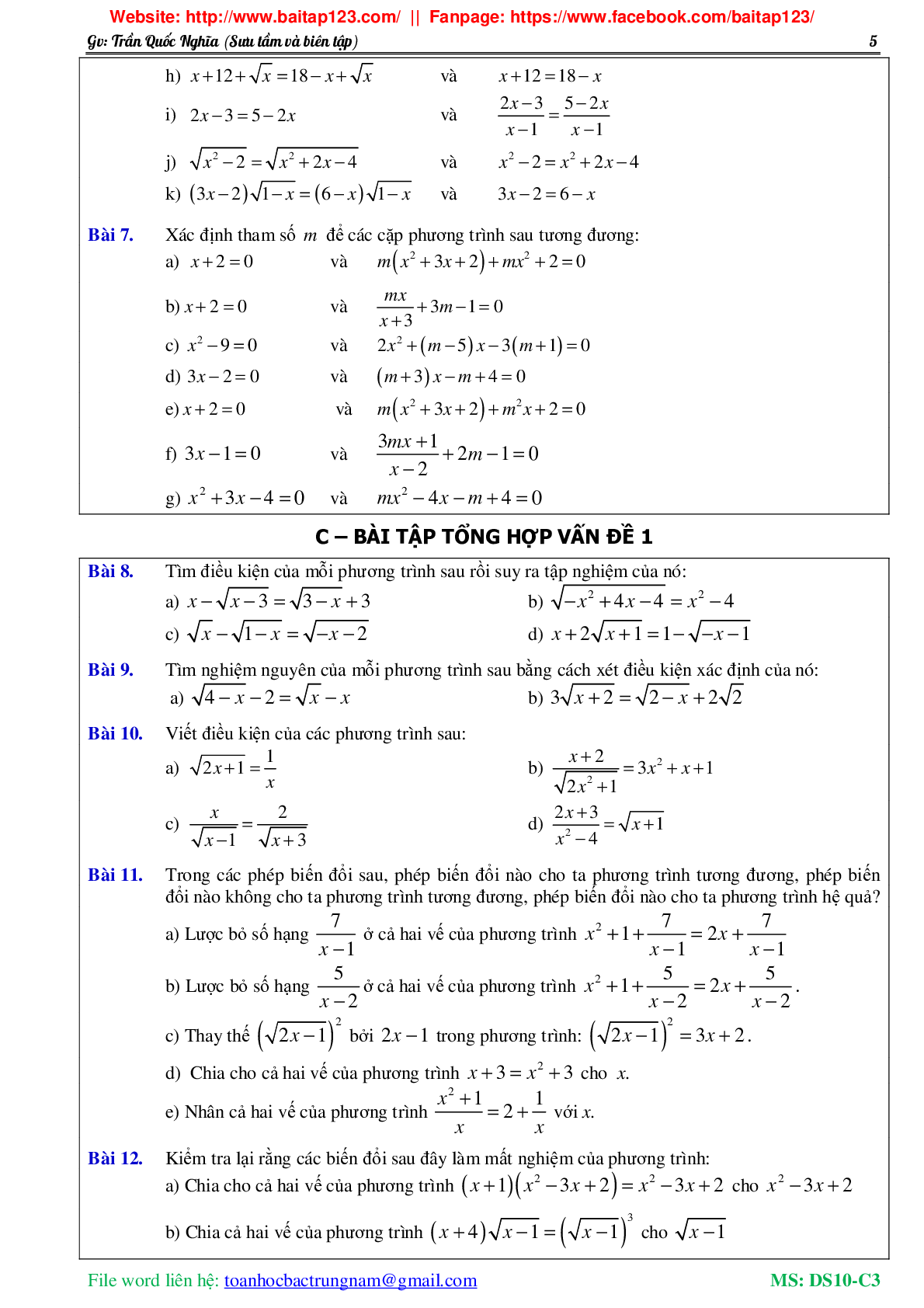 Các dạng toán phương trình và hệ phương trình môn Toán lớp 10 (trang 6)