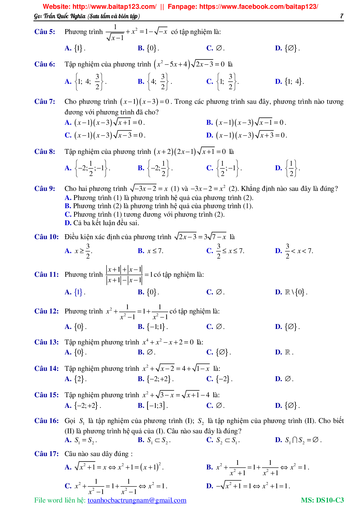 Các dạng toán phương trình và hệ phương trình môn Toán lớp 10 (trang 8)