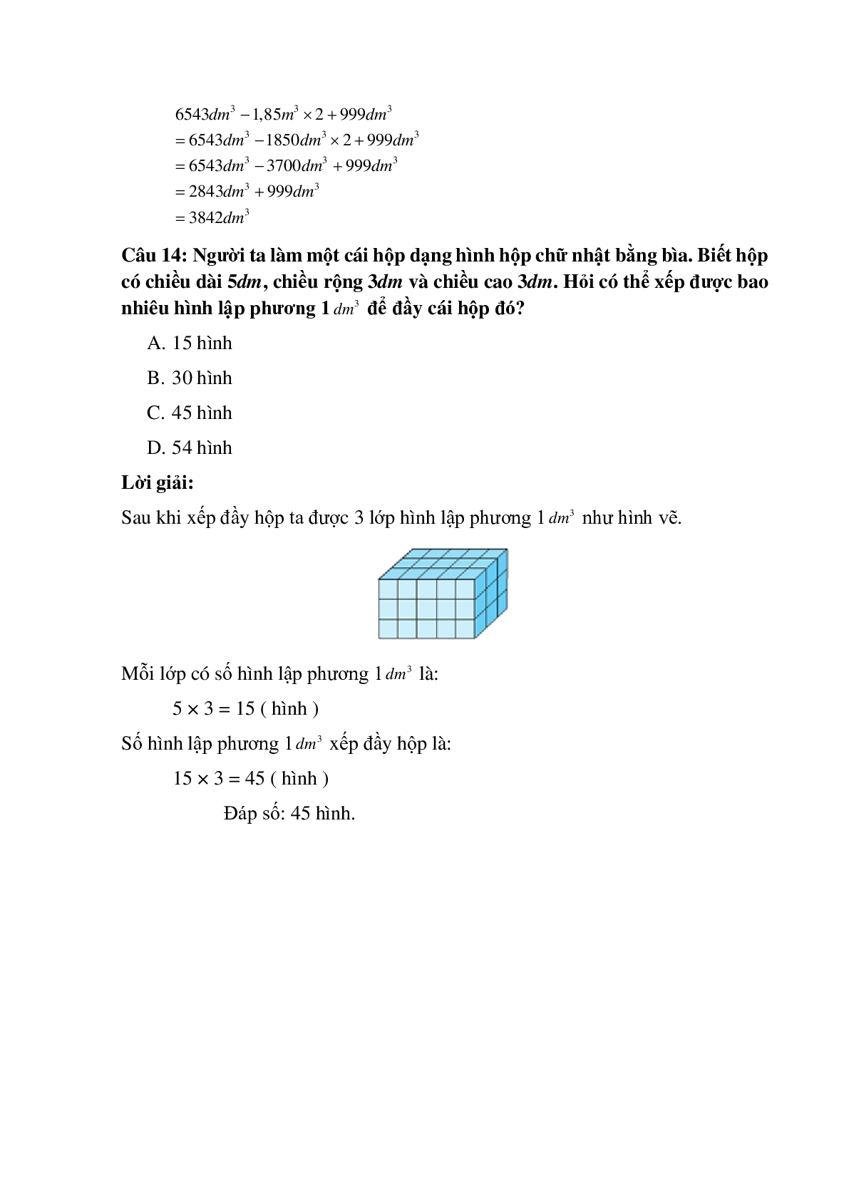 14 câu Trắc nghiệm Thể tích của một hình. Xăng-ti-mét khối. Đề-xi-mét khối có đáp án 2023 – Toán lớp 5 (trang 5)