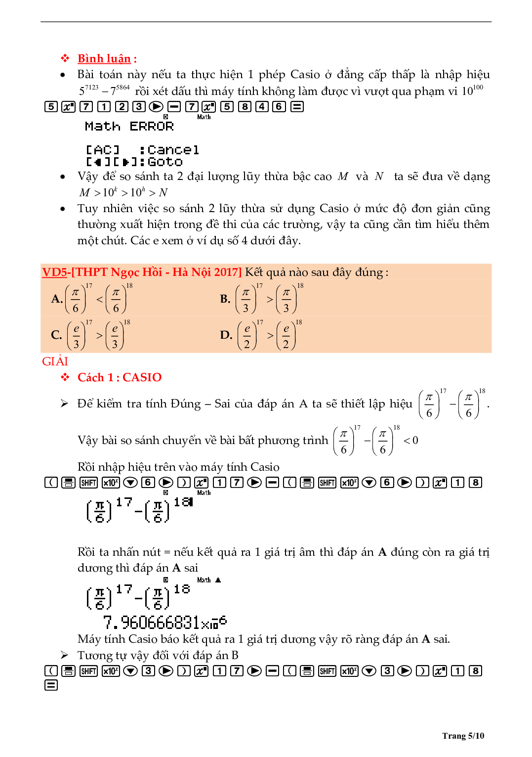 Tìm số chữ số của một lũy thừa bằng máy tính môn Toán lớp 12 (trang 5)