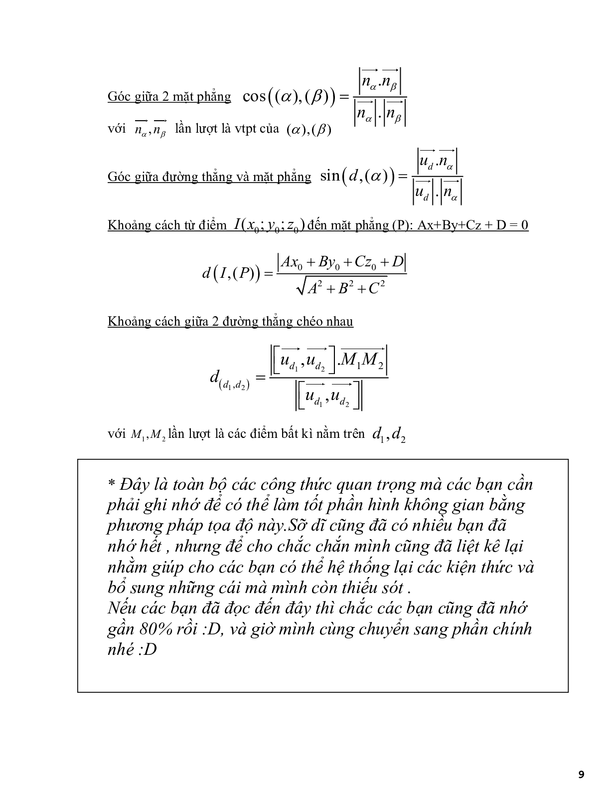 Gắn hệ toạ độ Oxyz để giải các bài toán hình học không gian (trang 9)